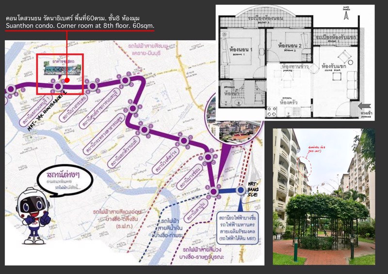 เจ้าของขายเอง-ขายคอนโดสวนธน-รัตนาธิเบศร์-60ตรม-2ห้องนอน-1ห้องน้ำ
