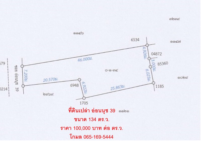 ขายที่ดินเปล่าอ่อนนุช-ซอย39-ขนาด-134-ตรว