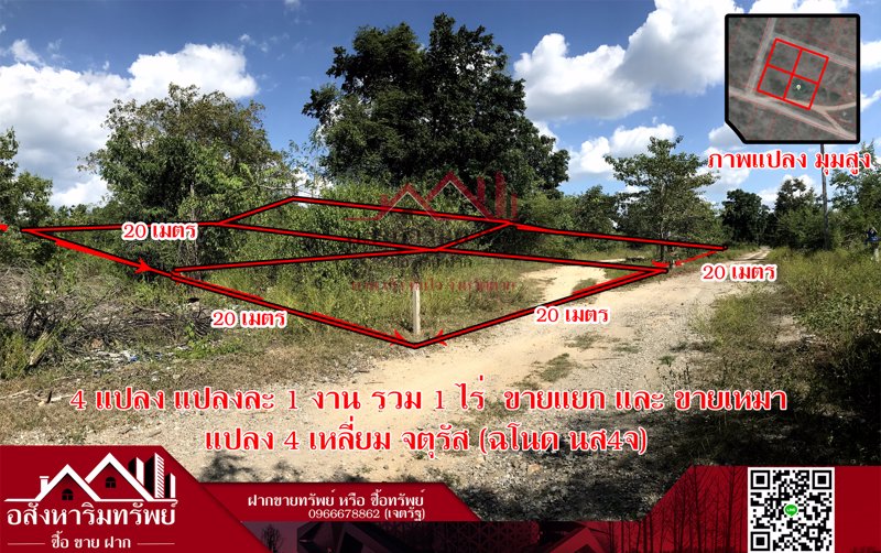 ที่ดินเปล่าในเมืองขายด่วน-ขายถูก-1ไร่-มี4งาน-ขายงานละ-300000-บาท-ทรงแปลงสี่เหลี่ยมจตุรัส-ในอำเภอเ
