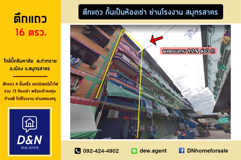 ขาย-ตึกแถว-กั้นห้องเช่า-ใกล้โรงงาน-ย่านคลองครุ-สมุทรสาคร-ได้ผลตอบแทนสูง